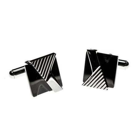 SS Silver Channel w/ Crystal Cuff Links