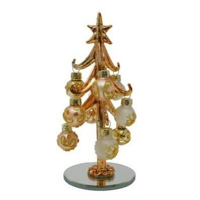 6" Metallic Gold Glass Christmas Tree w/ 9 Ornaments