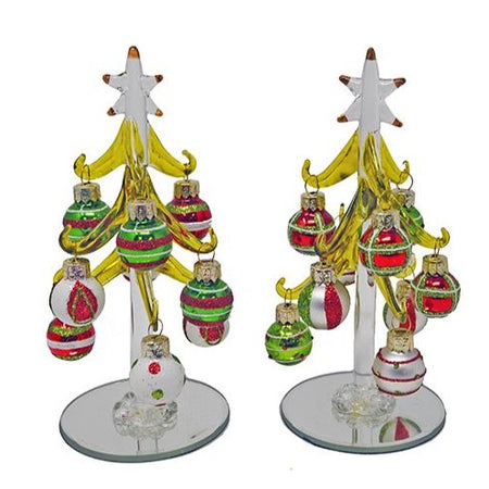 8" Glass Christmas Tree w/ 9 Glittering Ornaments