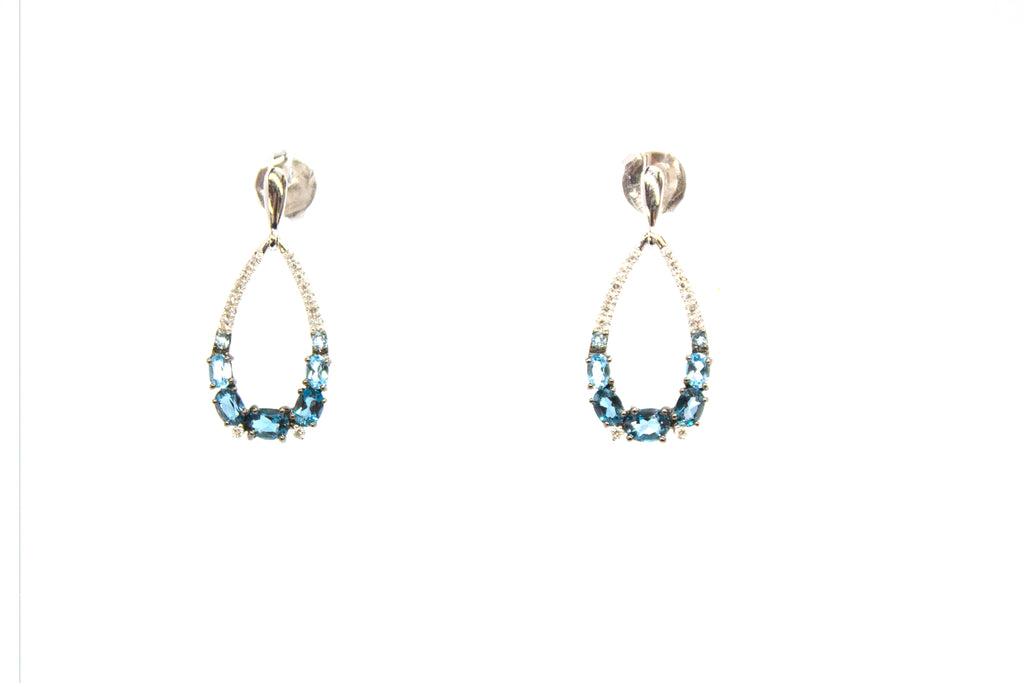 14KW London Blue Topaz and Diamond Pear Earrings