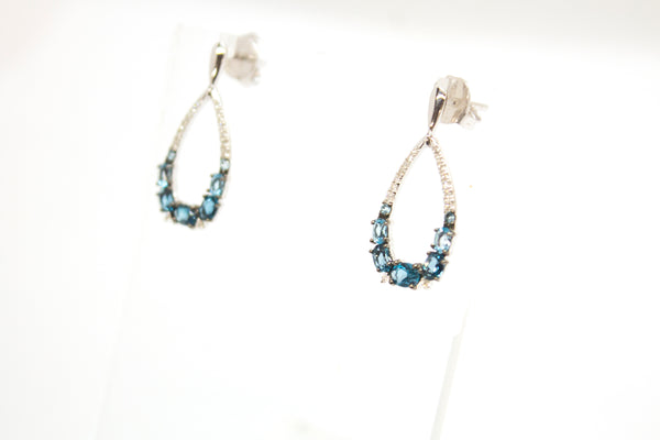 14KW London Blue Topaz and Diamond Pear Earrings