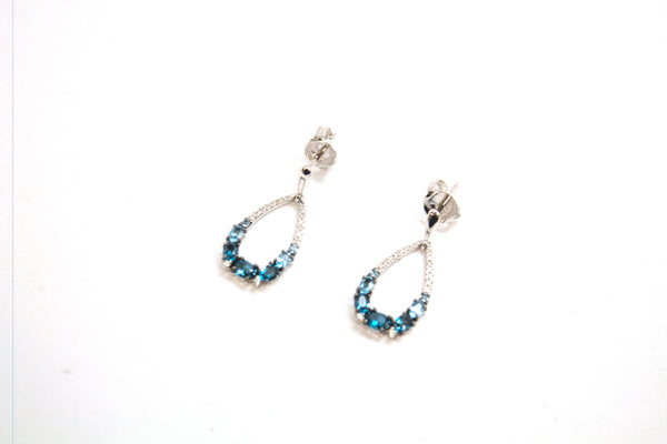 14KW London Blue Topaz and Diamond Pear Earrings