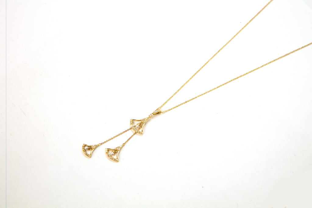 14K Seed Pearl and Diamond Three Part Pendant and Chain