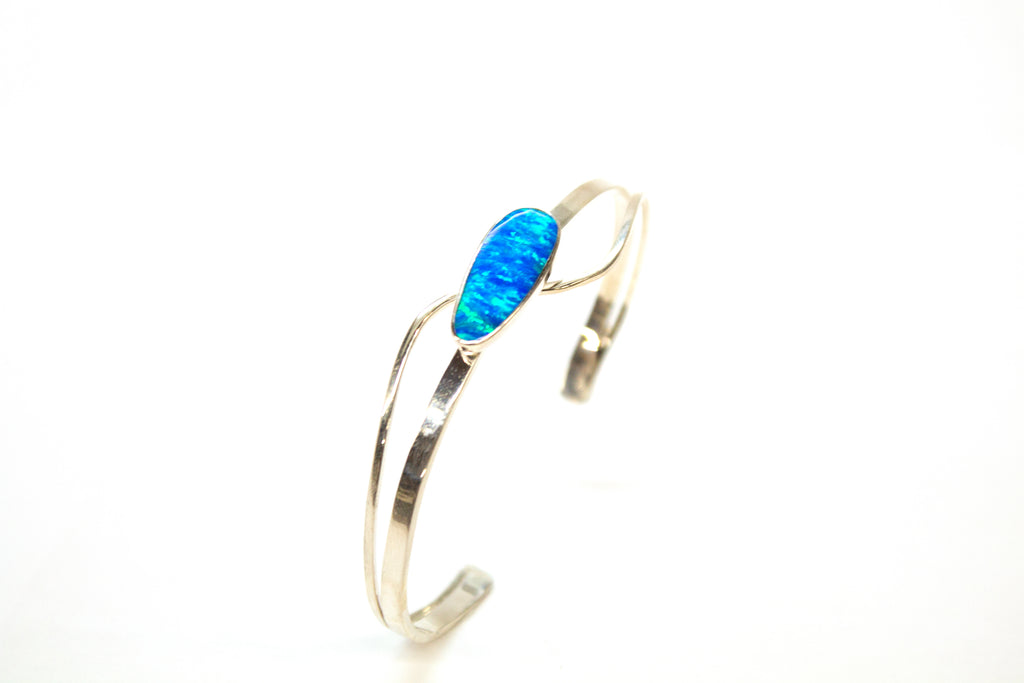 SS Created Opal Pear Crossover Cuff Bracelet
