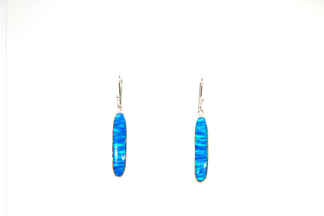 SS Created Opal Thin Oval Dangle Earrings