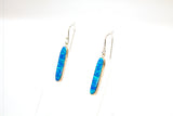 SS Created Opal Thin Oval Dangle Earrings