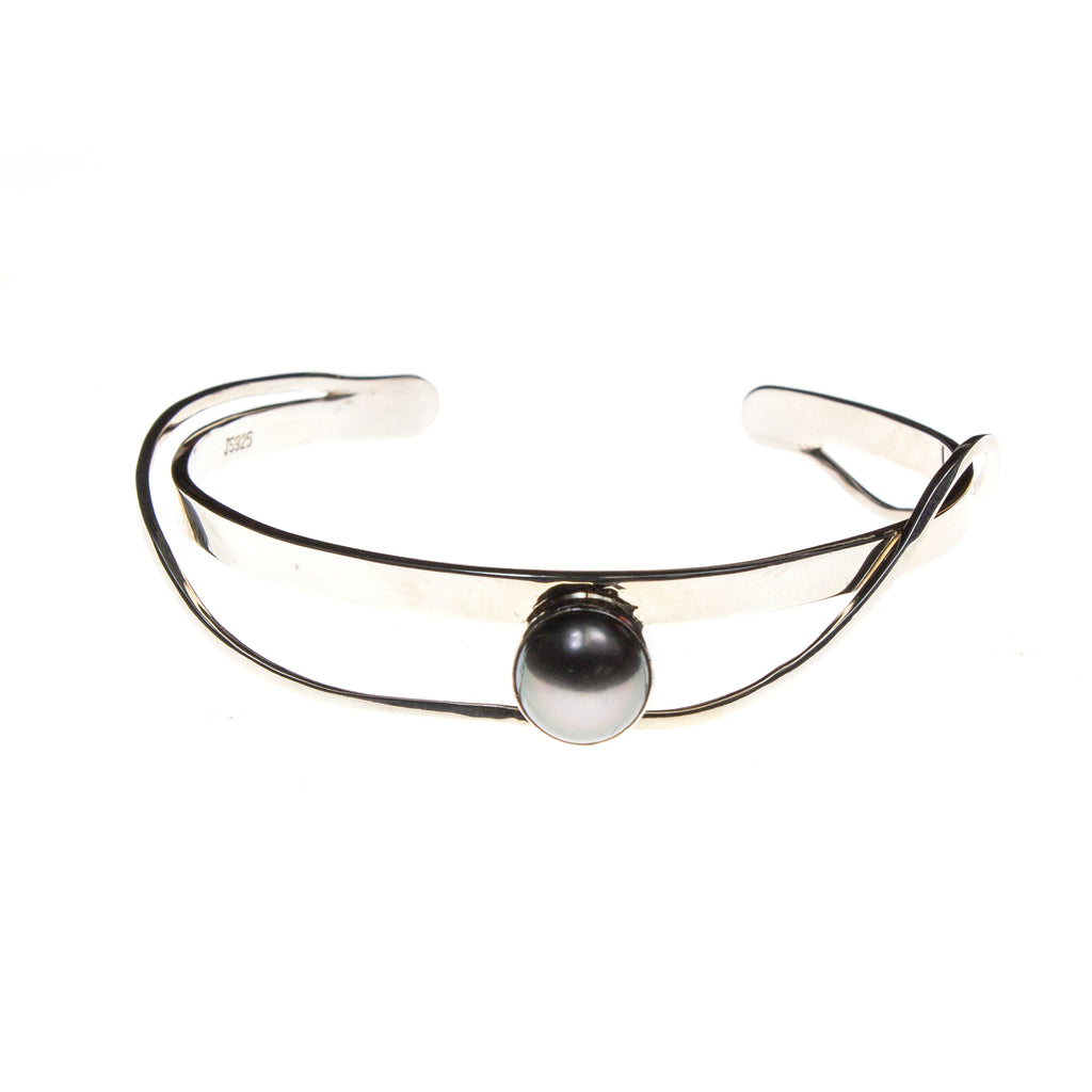 Sterling Silver Black Pearl Cuff Bracelet