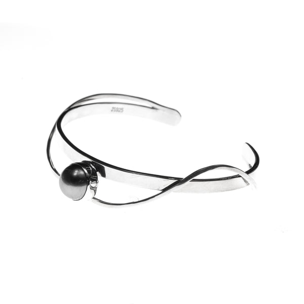 Sterling Silver Black Pearl Cuff Bracelet