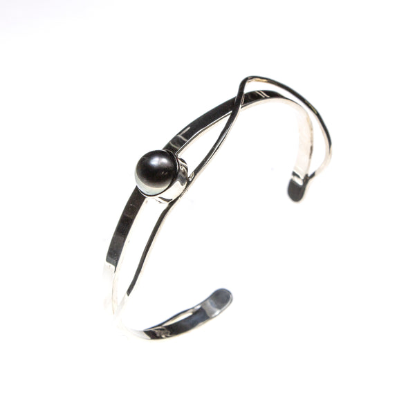 Sterling Silver Black Pearl Cuff Bracelet
