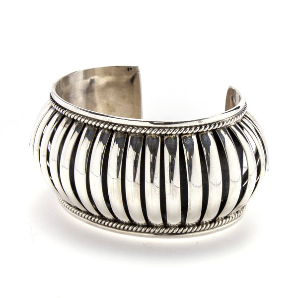 Sterling Silver Bar Dome Cuff Bracelet