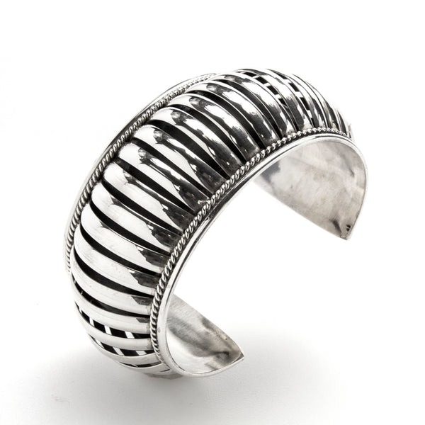 Sterling Silver Bar Dome Cuff Bracelet