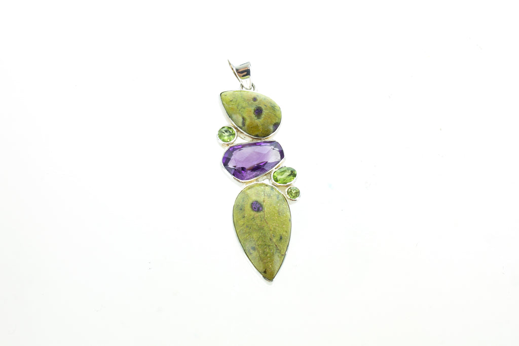 SS Stichtite Amythest and Peridot Pendant