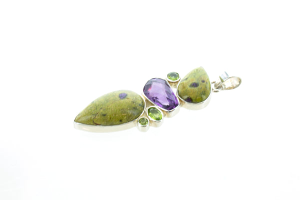 SS Stichtite Amythest and Peridot Pendant