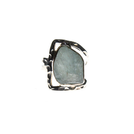 SS Pear Aquamarine Cabochon Ring (Size 9)