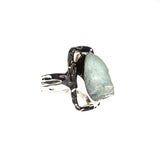 SS Hammered & Cutout Rough Aquamarine Ring