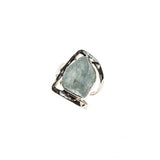 SS Hammered & Cutout Rough Aquamarine Ring