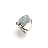 SS Hammered & Cutout Rough Aquamarine Ring