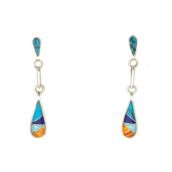 SS Multicolor Drop Link Post Earrings