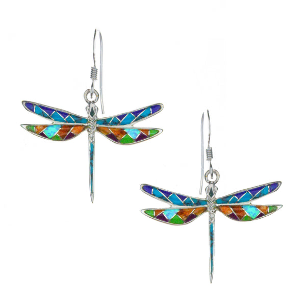 Sterling Silver Inlay Dragonfly Earrings