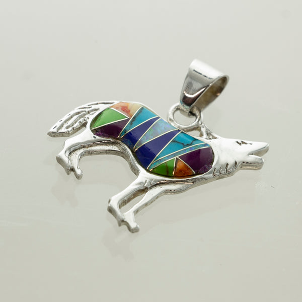 SS Multicolor Howling Wolf Pendant