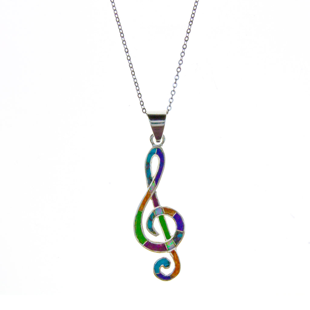 Sterling Silver Inlay Music Clef Necklace
