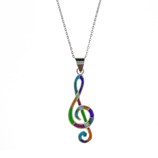 Sterling Silver Inlay Music Clef Necklace