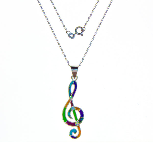 Sterling Silver Inlay Music Clef Necklace