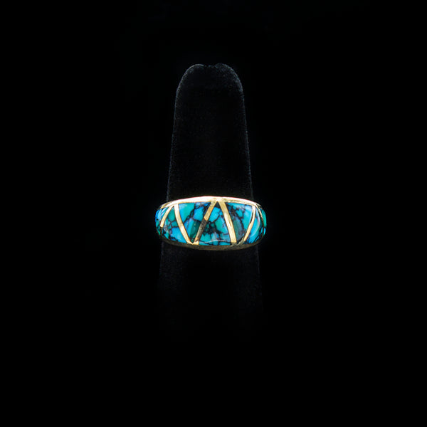 14K Turquoise Inlay Dome Ring (Size 6.25)