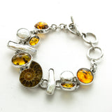 SS Ammonite, Amber & Pearl Toggle Bracelet