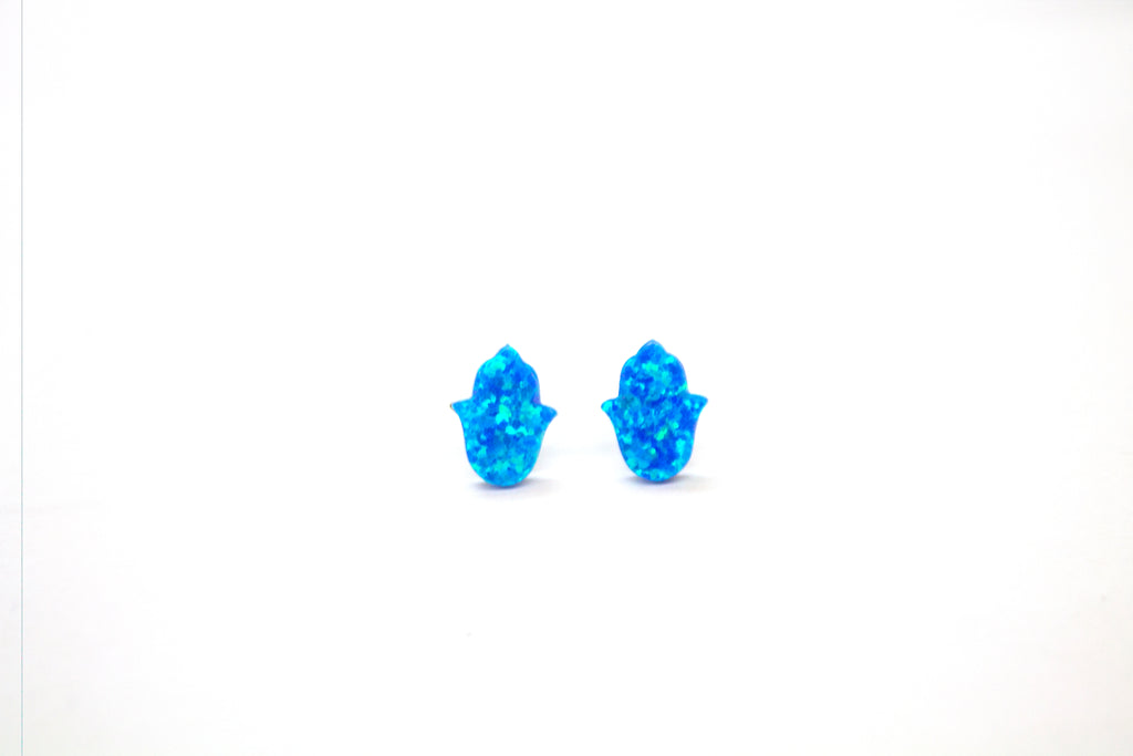 SS Created Opal Blue Hamsa Hand Studs