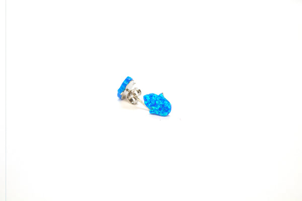 SS Created Opal Blue Hamsa Hand Studs