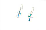 SS Created Opal and CZ Cross Earrings