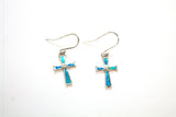 SS Created Opal and CZ Cross Earrings