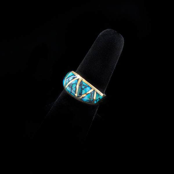 14K Turquoise Inlay Dome Ring (Size 6.25)