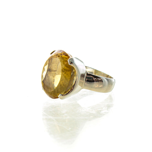 SS Checkerboard Cut Citrine Ring (Size 8)