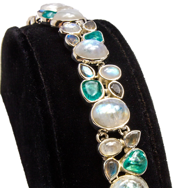 Sterling Silver Rainbow Moonstone Apatite & Labradorite Bracelet