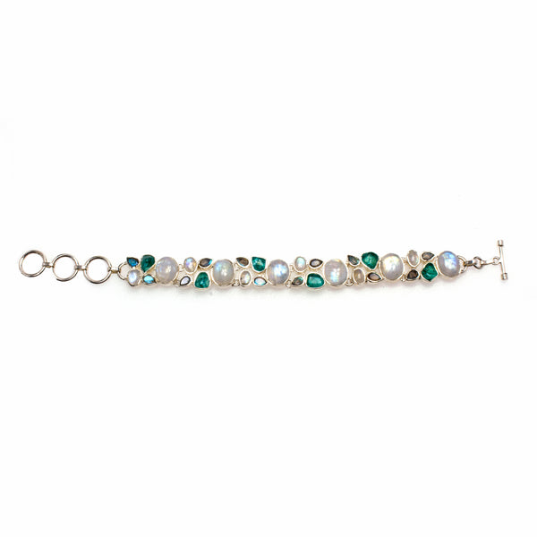 Sterling Silver Rainbow Moonstone Apatite & Labradorite Bracelet