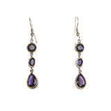 SS 3 Stone Iolite/Onyx Drop Earrings