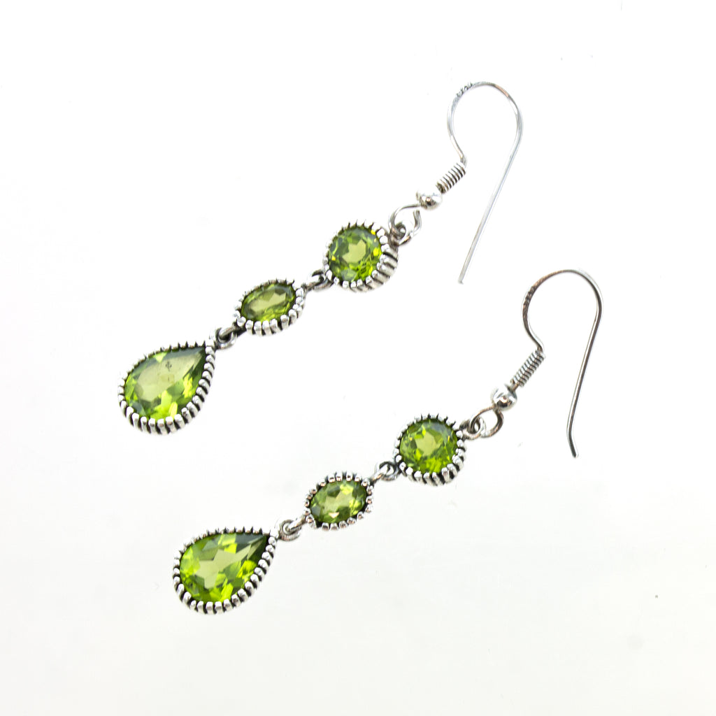 SS 3 Peridot Dangle Earrings