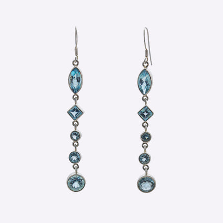 SS Blue Topaz Triangle Dangle Earrings