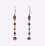 SS Garnet/Blue Topaz Multi-shape Long Dangle Earrings