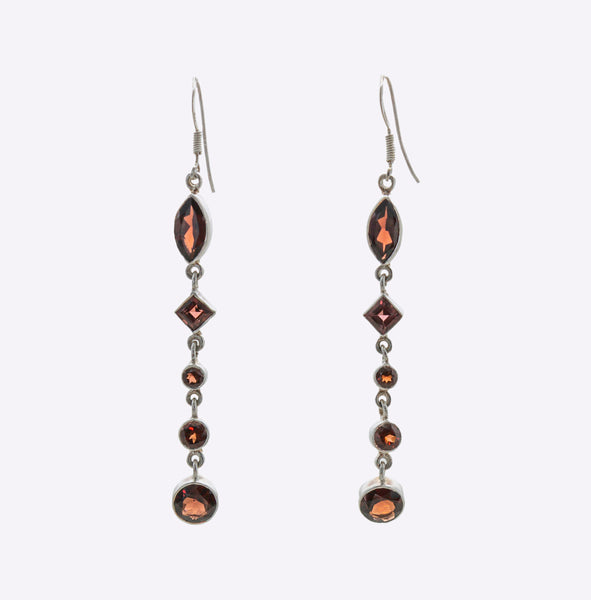 SS Garnet/Blue Topaz Multi-shape Long Dangle Earrings