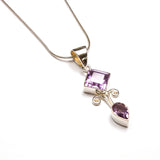 SS Diamond/Pear Citrine/Amethyst/Blue Topaz Necklace