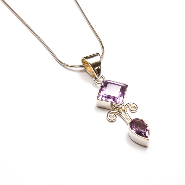 SS Diamond/Pear Citrine/Amethyst/Blue Topaz Necklace