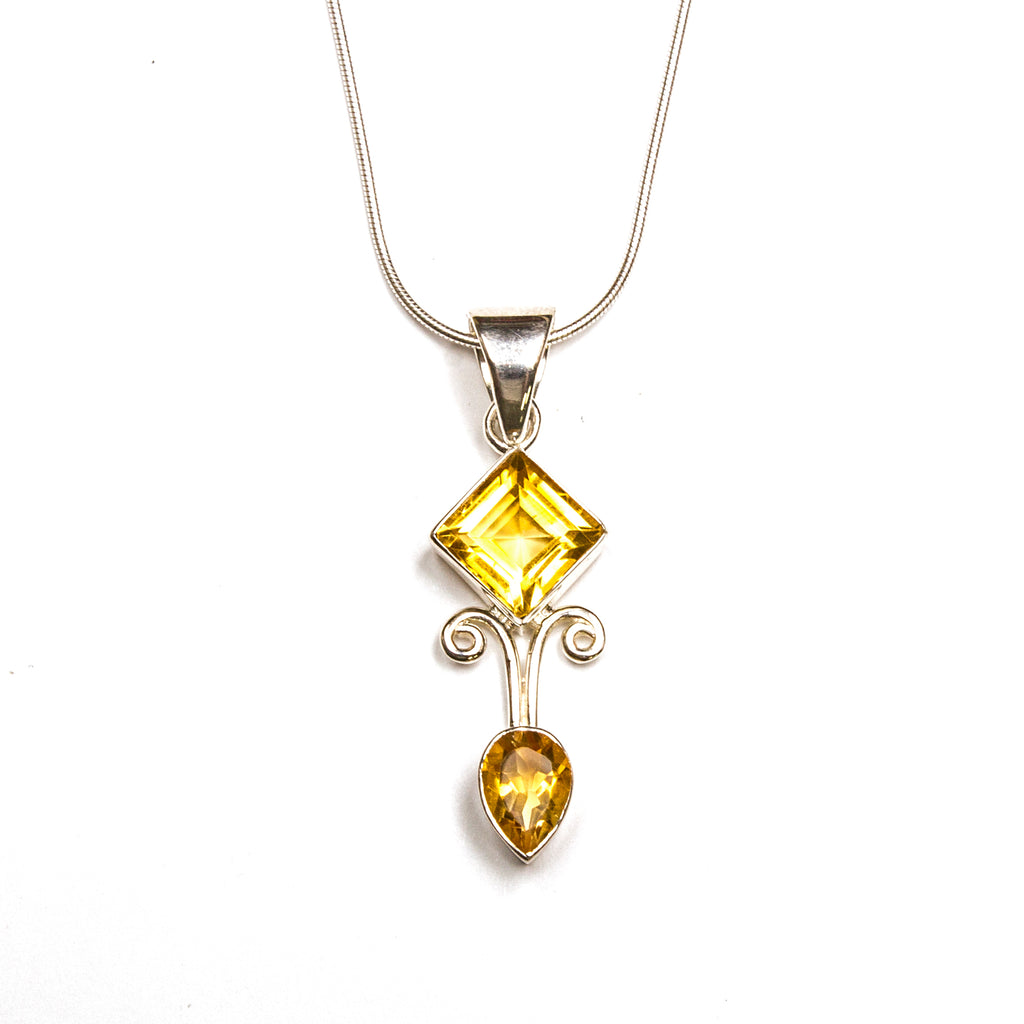 SS Diamond/Pear Citrine/Amethyst/Blue Topaz Necklace