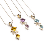 SS Diamond/Pear Citrine/Amethyst/Blue Topaz Necklace