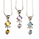 SS Diamond/Pear Citrine/Amethyst/Blue Topaz Necklace