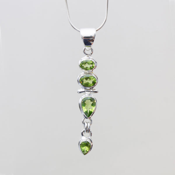 SS Peridot Double Oval & Pear Hinged Pendant Necklace