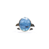 SS Oval Aquamarine Cabochon Bezel Ring (Size 8)