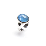 SS Oval Aquamarine Cabochon Bezel Ring (Size 8)